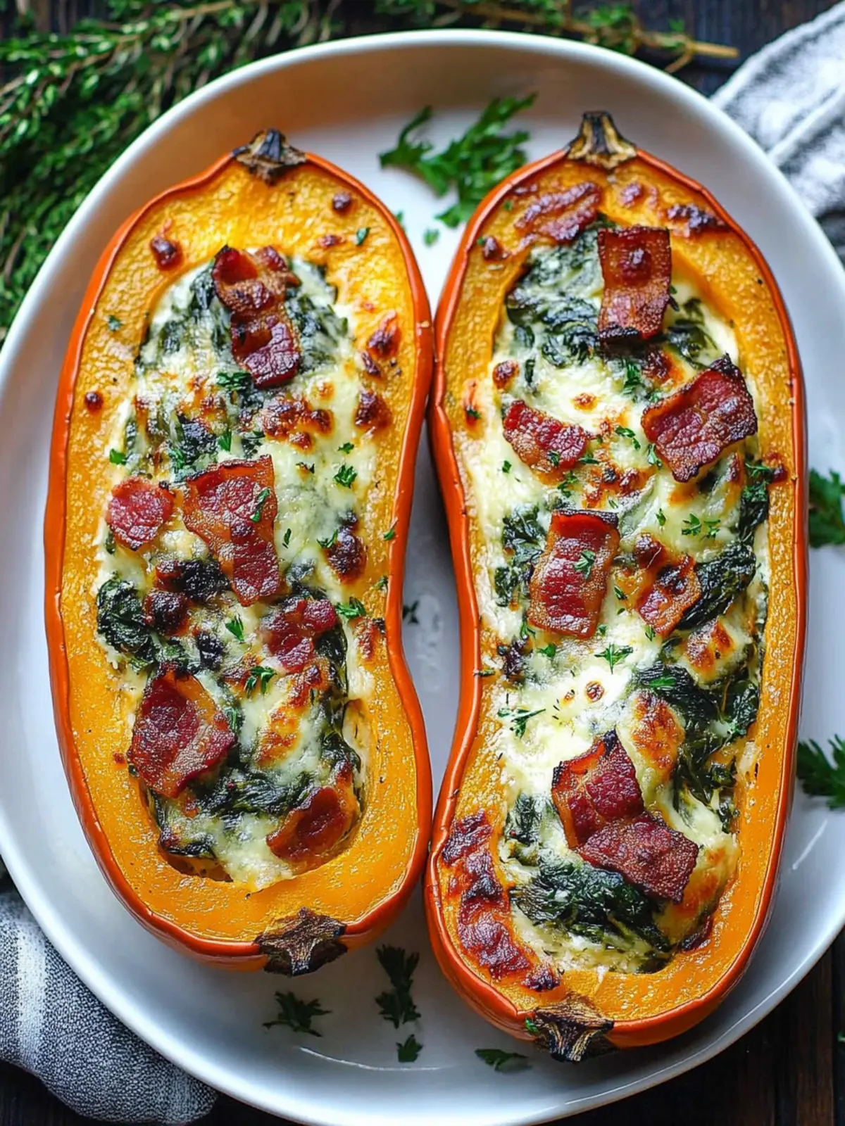 Stuffed Butternut Squash with Spinach, Bacon, and Cheese Bliss 3 Stuffed Butternut Squash with Spinach, Bacon, and Cheese