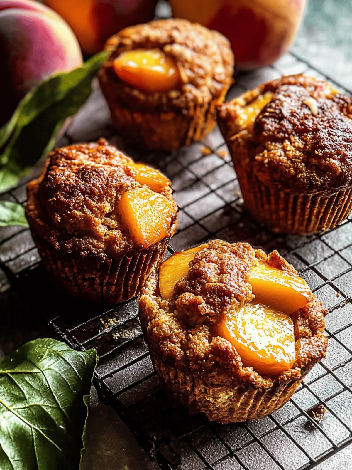 Jumbo Caramel Peach Cobbler Muffins for Summer Bliss 4 Jumbo Caramel Peach Cobbler Muffins.